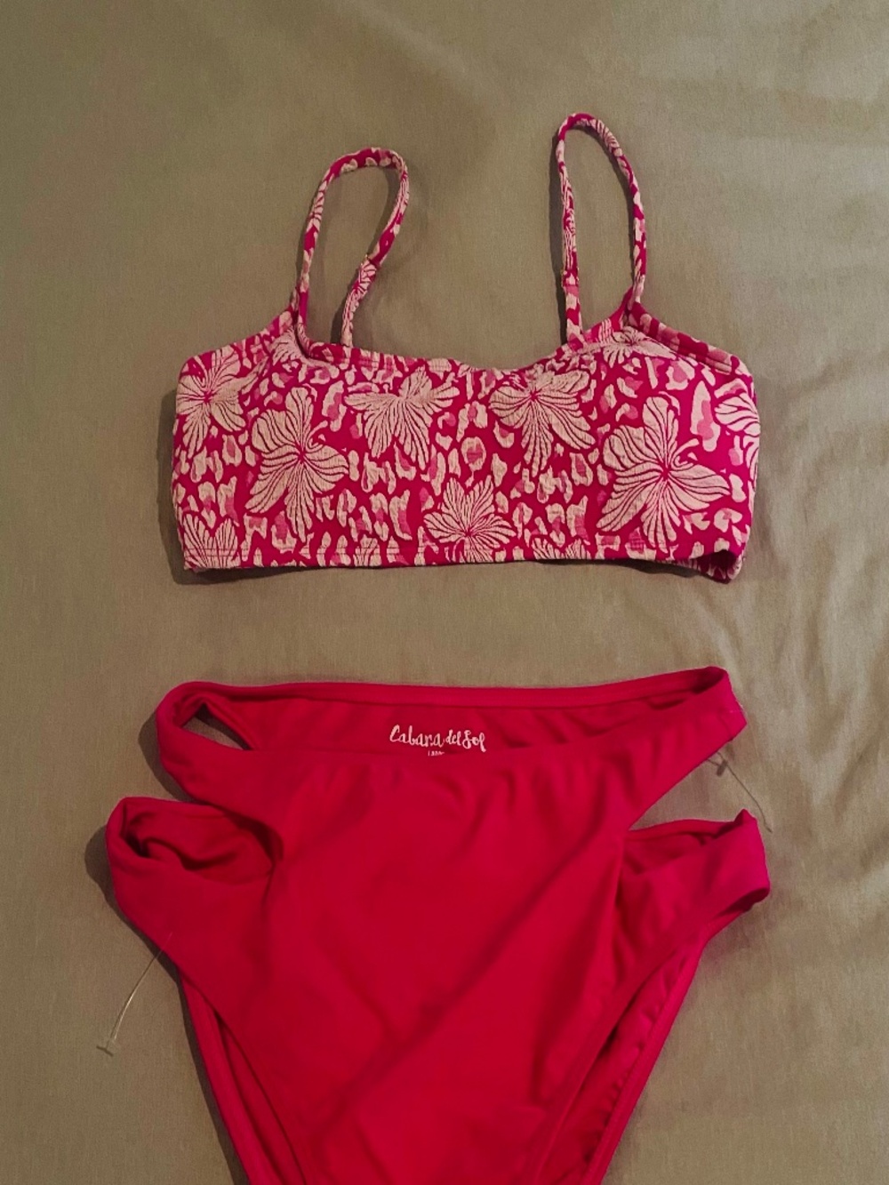 Cabana Del Sol Pink & White Bikini Set size Large